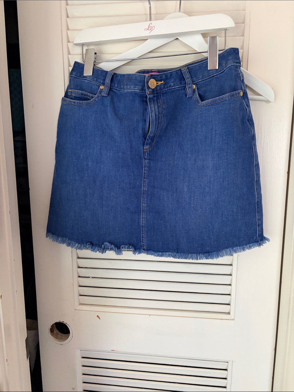 Lilly Pulitzer Blue Denim Frayed Hem Mini Skirt